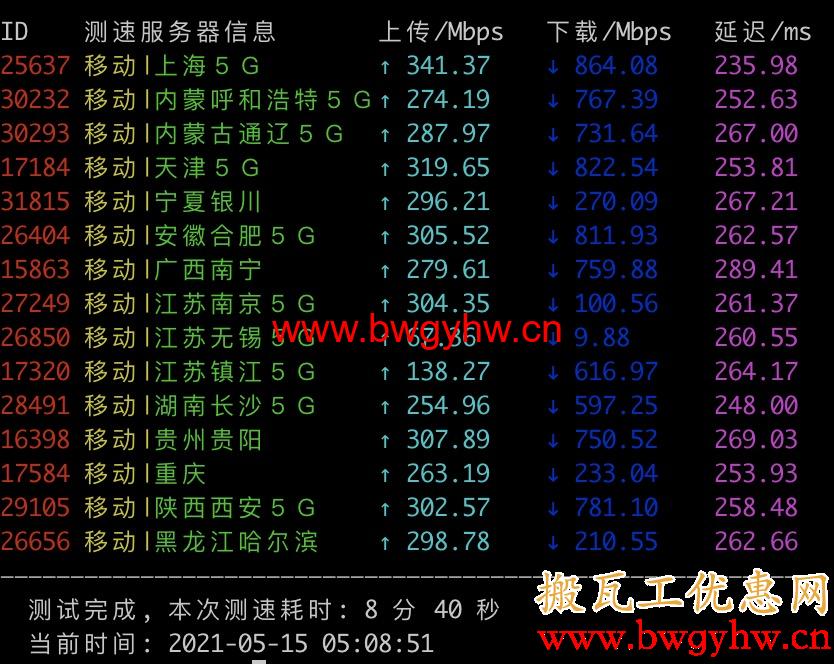 搬瓦工新泽西机房移动测速