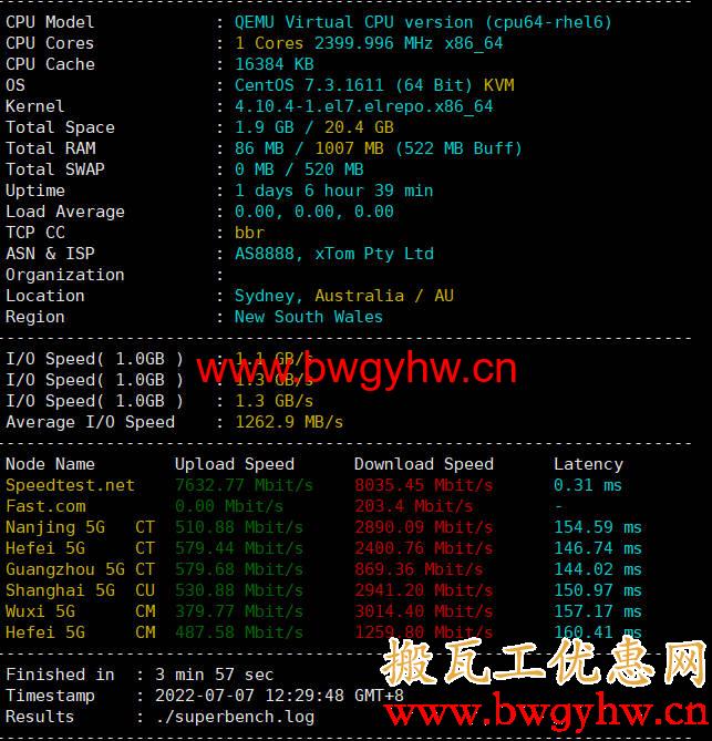 搬瓦工悉尼机房整体测评